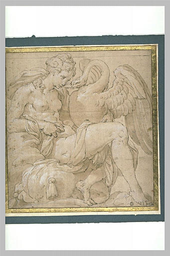 Léda, assise, jouant avec le cygne