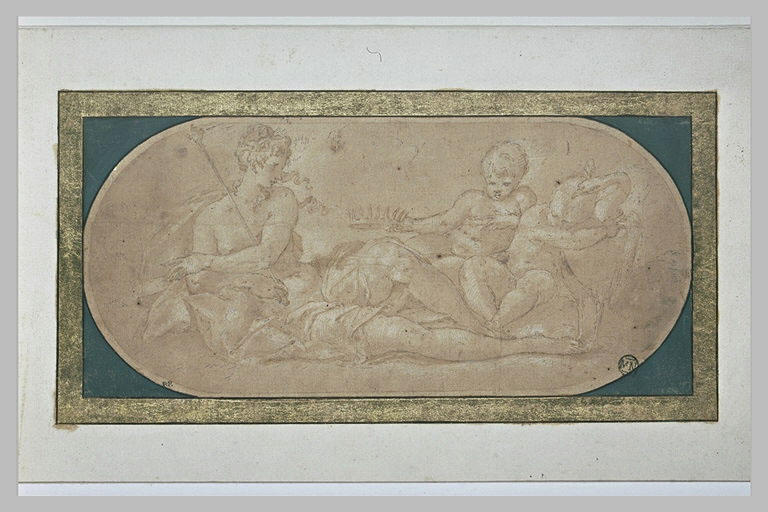 Junon à demi allongée, avec deux enfants et un paon