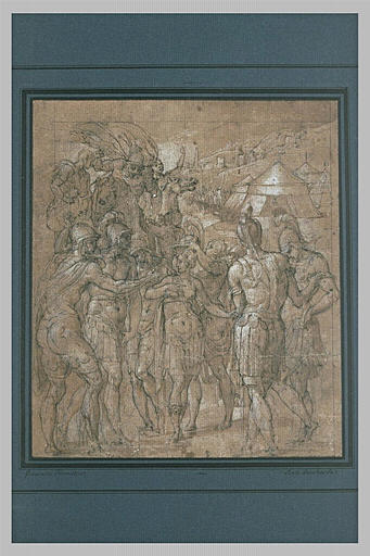 Femme couronnée par un groupe de guerriers romains