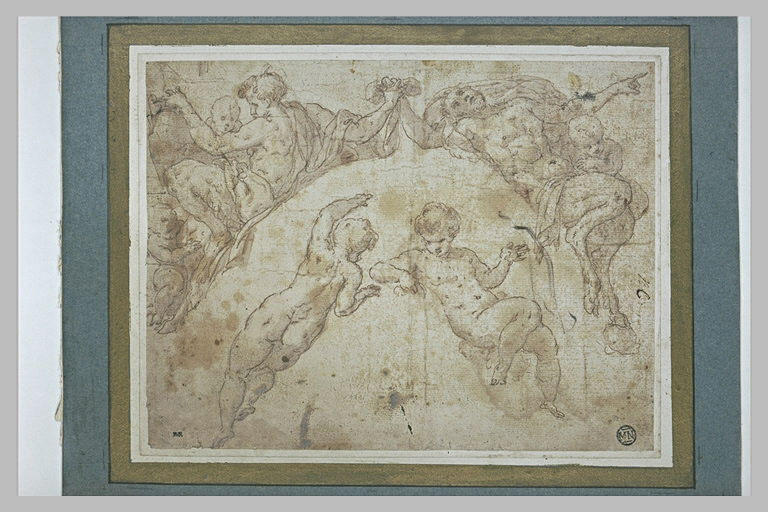 Deux satyres se donnant la main, et des enfants, études pour des écoinçons