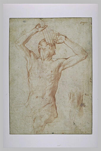 Jeune homme nu assis, jouant de la flûte de Pan, et étude d'un genou