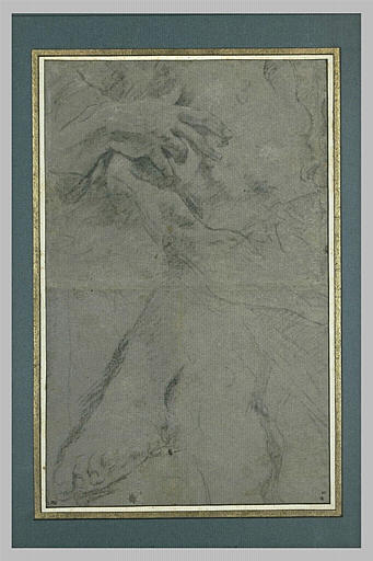 Etudes d'un pied et d'une main retenant une draperie