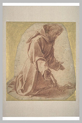 Saint François à genoux devant un crucifix