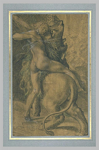 Jeune homme ailé maitrisant un lion