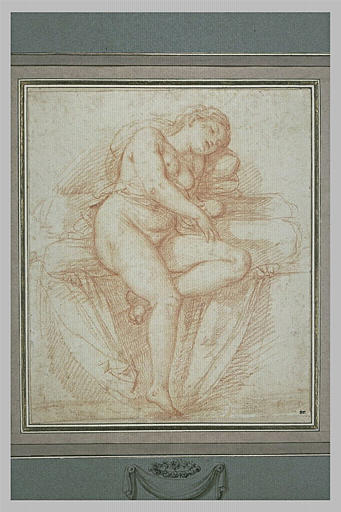 Femme nue, assise, endormie, vue de face