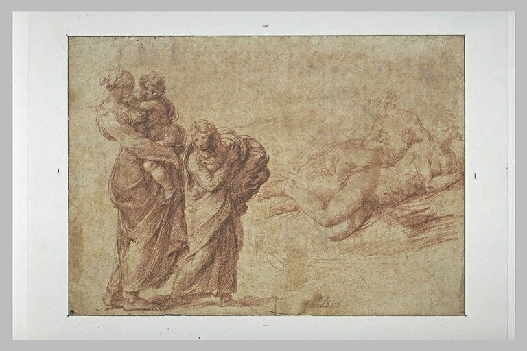 Femme et enfant, avec une petite fille ; deux femmes nues allongées