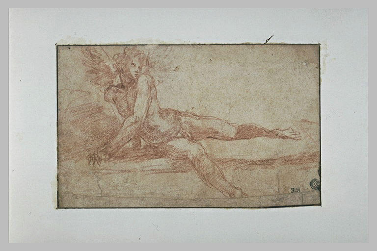 Figure d'un jeune homme ailé à demi-couché, tourné vers la gauche