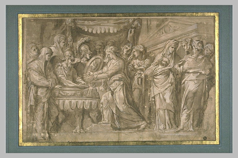 Romains déposant des bijoux selon le voeu de Camille après la prise de Véies