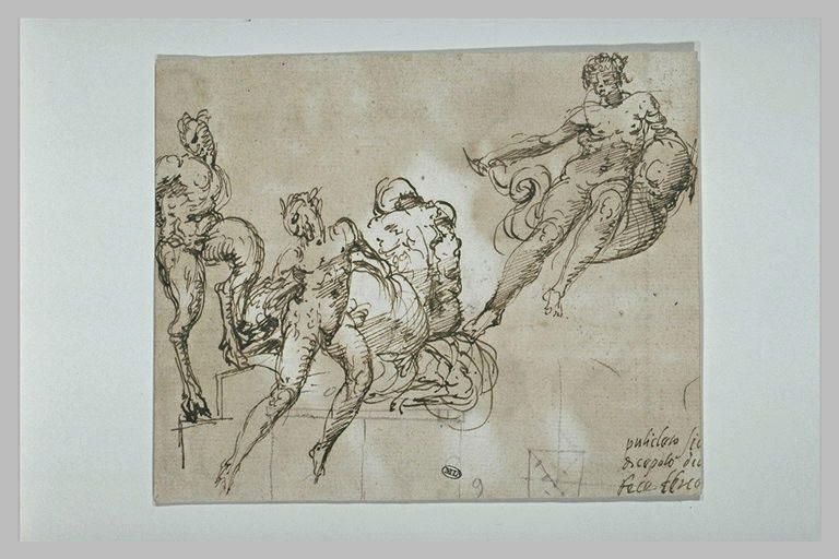 Trois figures nues assises et satyre