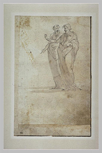 Deux hommes barbus, drapés, conversant