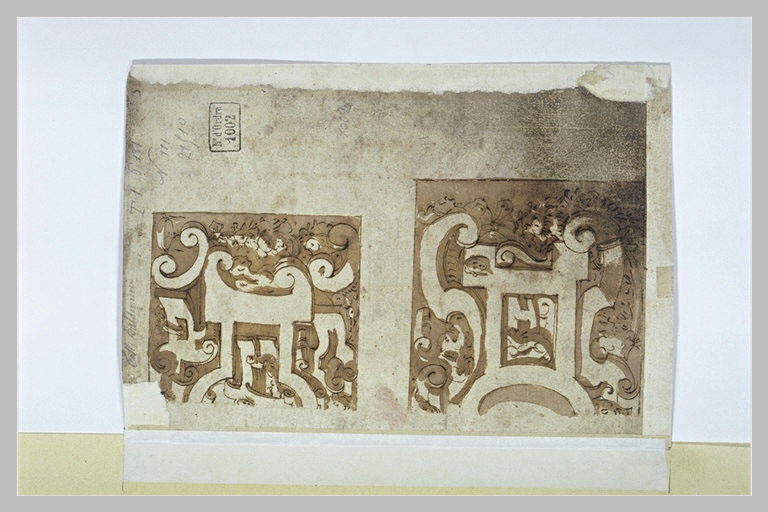 Deux études de la partie droite d'un ornement de cartouche