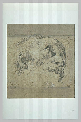 Tête de vieillard, renversée en arrière, les yeux au ciel