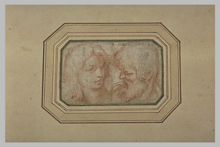 Tête de jeune homme, et tête d'homme barbu