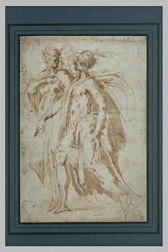 Figures drapées se dirigeant vers la gauche