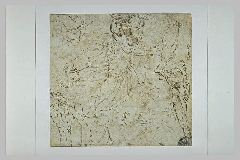 Etudes : deux hommes assis, une jambe, un torse, deux corps