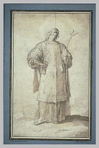 Saint Etienne debout tenant un objet dans chaque main