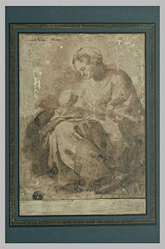 La Vierge, assise, contemplant l'Enfant debout devant elle