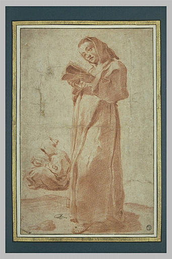 Deux moines en lecture, l'un assis et l'autre debout