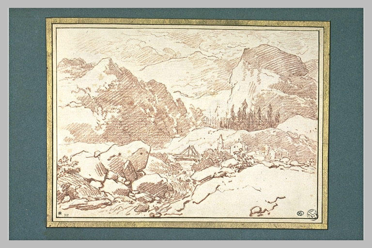 Paysage coupé au milieu par un pont en bois