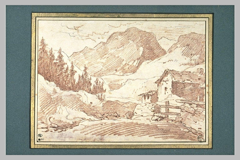 Paysage : à droite une maison au pied de rocher