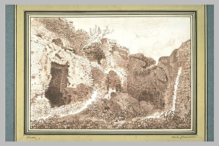 Paysage : étude des ruines d'un amphithéâtre