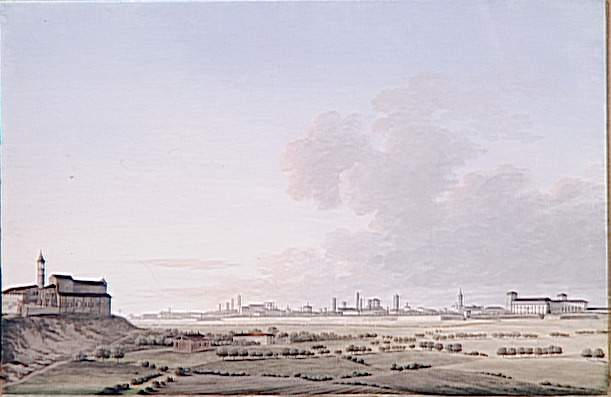 Vue de la ville de Pavie le 13 mai 1796 ; Vue de la ville de Pavie - entrée d'une division de l'armée française par la porte de Lodi le 13 mai 1796 (autre titre)