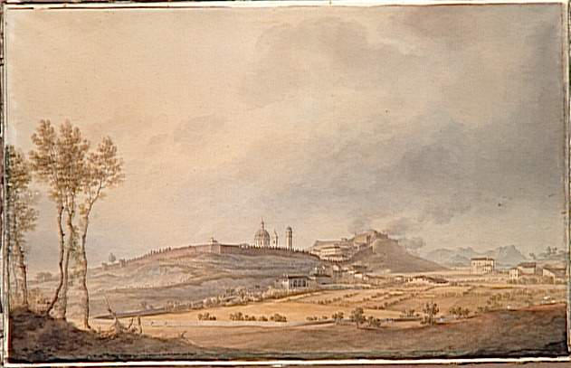 Vue de la ville et du château de Lonato le 3 août 1796 ; Vue des villes et château de Lonato. Attaque pour couper les autrichiens qui se retirent sur Salo le 3 août 1796 (autre titre)