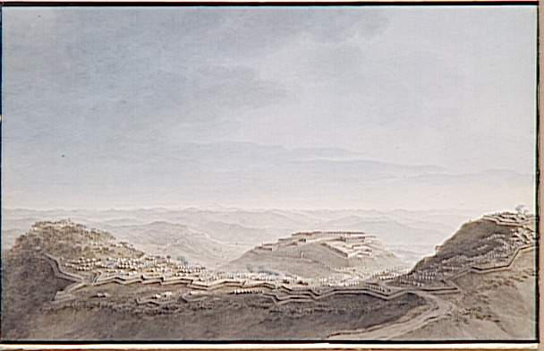 Vue du fort de Ceva le 16 avril 1796 ; Evacuation du camp retranché des piémontais au fort de Ceva le 16 avril 1796 (autre titre)