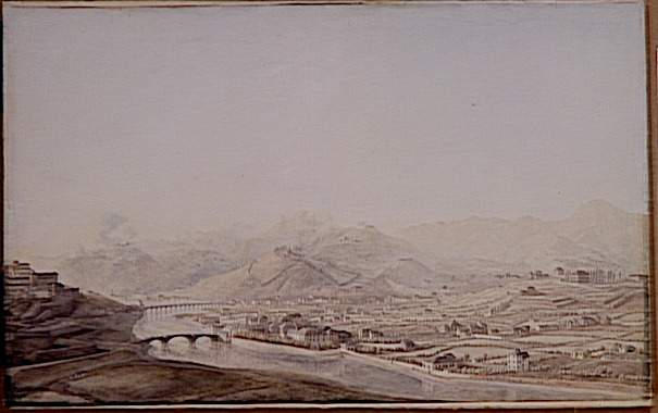 Vue des hauteurs à l'est de Gênes, rive gauche du Bisagno, le 30 avril 1800 ; Vue des hauteurs à l'est de Gênes au moment où le général Masséna prend l'offensive et enlève à la baïonnette les positions autrichiennes sur la rive gauche du Bisagno le 30 avril 1800 (autre titre)