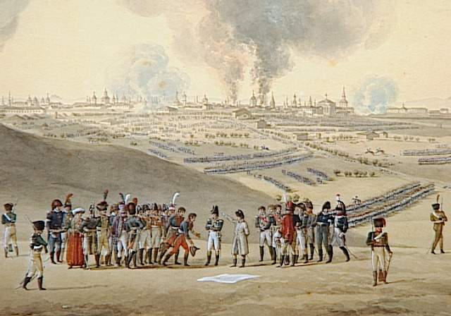 Napoléon à Madrid prescrit aux députés d'apporter la soumission du peuple ; Siège de Madrid le 5 décembre 1808 Napoléon prescrit aux députés de la ville bombardée, de lui apporter la soumission du peuple (autre titre)