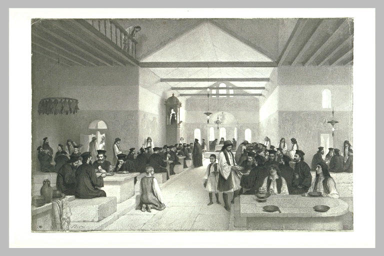 Réfectoire des moines grecs au mont Athos