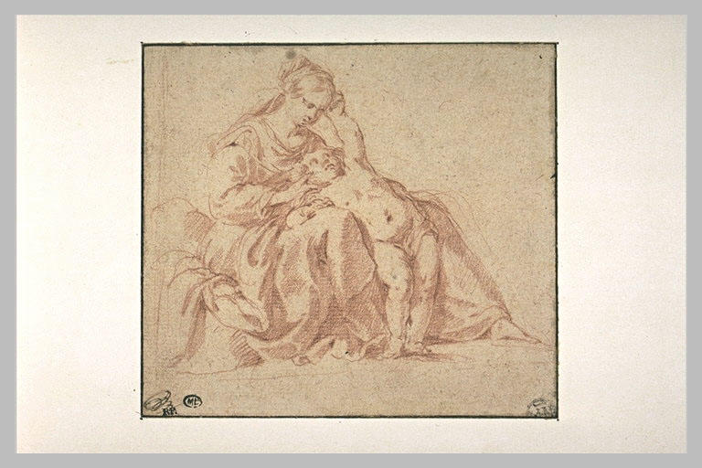 La Vierge assise soutenant la tête de l'Enfant Jésus