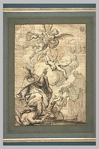 Saint Augustin, saint Benoît faisant l'aumône, saint Michel et le démon