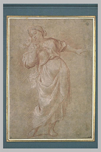 Etude de femme debout, portant une main à la bouche
