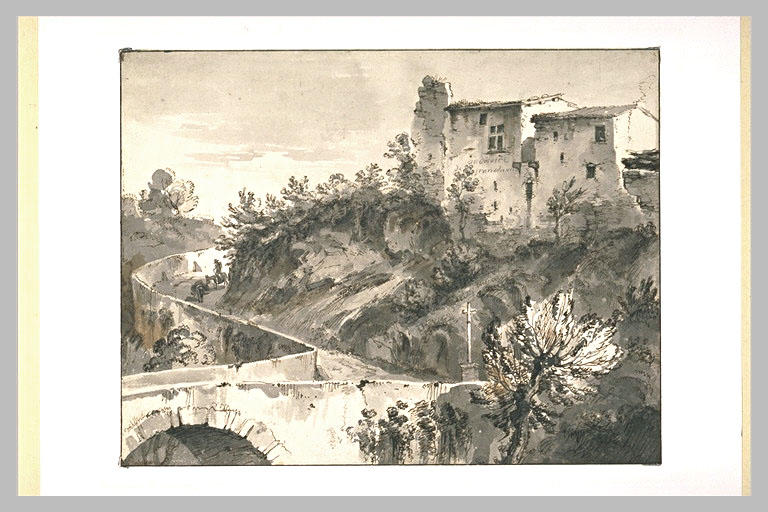 Pont de Francheville dominée par des maisons et une ruine