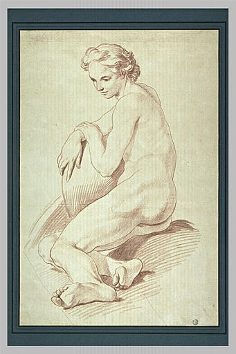 Figure nue, assise à terre, appuyée sur une urne