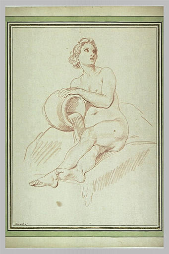 Figure nue, assise à terre, tenant une urne renversée