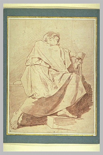 Figure drapée, assise, tournée vers la droite
