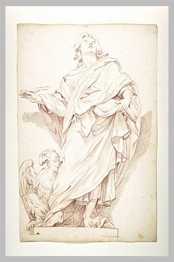 Saint Jean l'Evangéliste debout, une plume dans la main droite