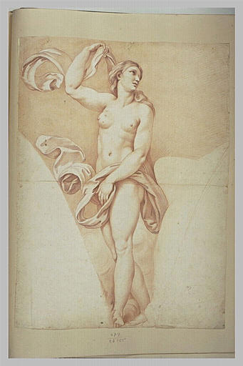 Femme nue, debout, tenant une draperie