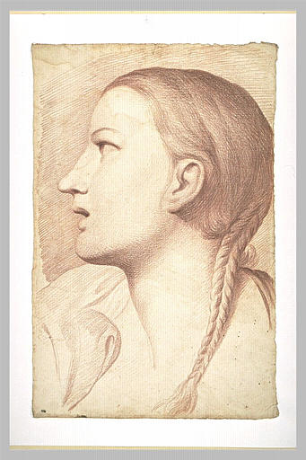 Tête de jeune fille, vue de profil tournée vers la droite