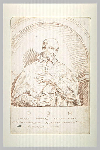 Buste de cardinal, main gauche sur la poitrine, dans une niche