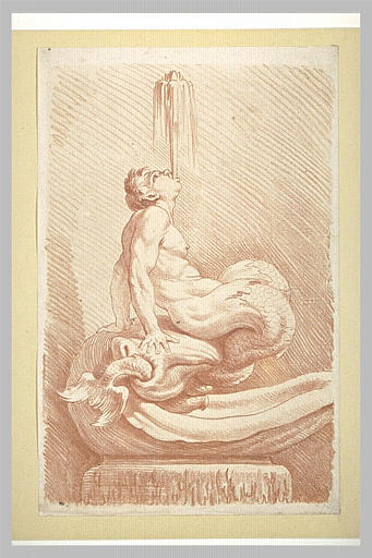 Une fontaine formée d'un triton lançant de l'eau par la bouche