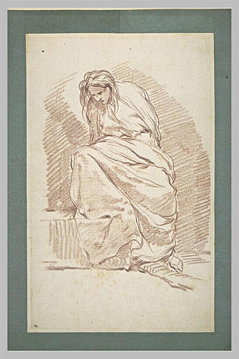 Etude d'une figure de femme drapée dans un grand manteau