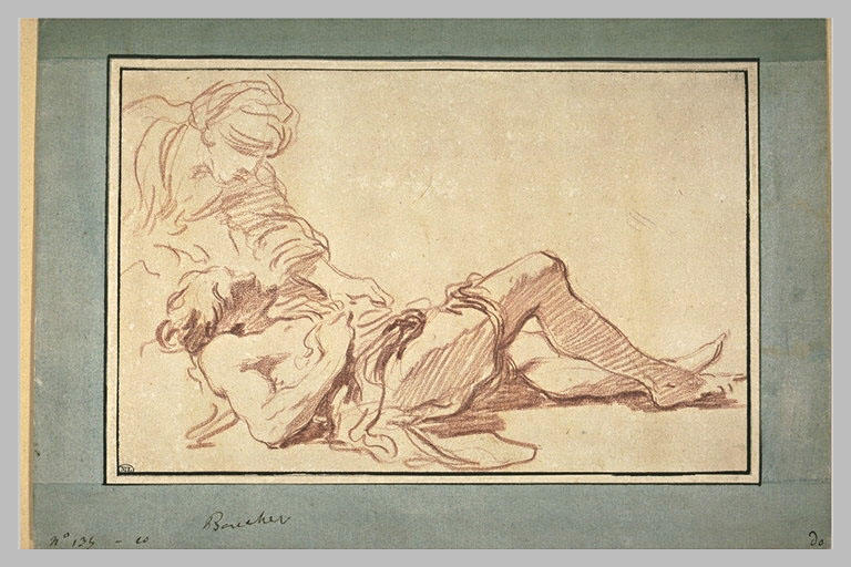 Etude d'une figure secourant un jeune homme étendu sur le sol