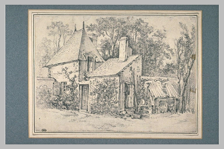 Paysage avec une maison entourée d'arbres