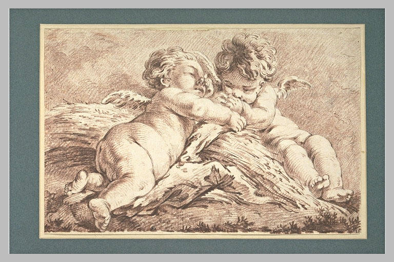 Deux angelots ou amours allongés