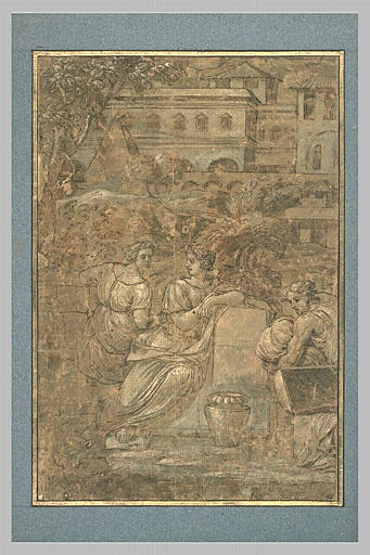 Deux femmes assises s'entretiennent et un homme à droite