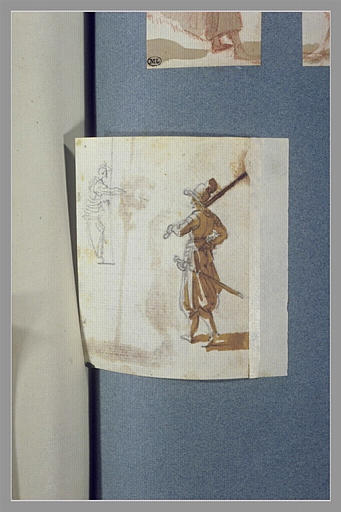 Un hallebardier cuirassé et casqué ; figure