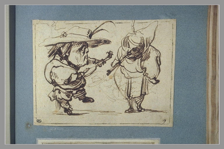 Deux figures grotesques faisant de la musique